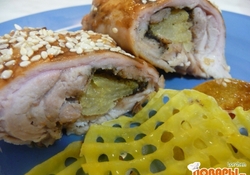 Рецепт: Курочка в кунжуте с грушей