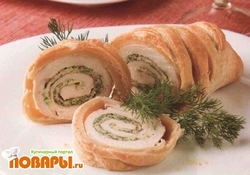 Рецепт: Рулетики из индейки в тесте