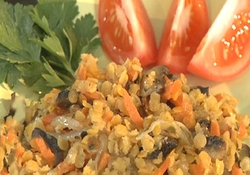 Рецепт: Красная чечевица с шампиньонами