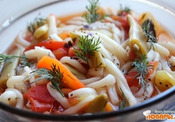 Рецепт: Постный лагман с фасолью в стручках