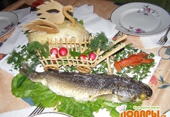 Блюдо для юбилея - Лебедь, Рак и Щука