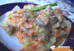 Куриные пупки в сметане 