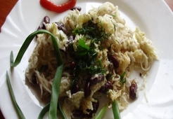 Лапша с бобовыми, яйцом под сыром