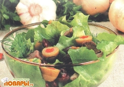 Рецепт: Зеленый салат с мясом и фасолью
