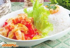 Креветки с рисом и овощами