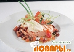 Рецепт: Филе норвежской семги, запеченное с сыром моцарелла