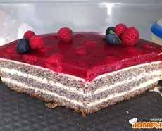 Рецепт: Торт "Маковый с заварным кремом и малиной"