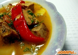 Рецепт: Сытный суп из говядины, картофеля и помидоров