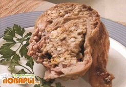 Курица, фаршированная блинами