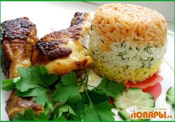 Рецепт: Пикантные ножки с трехцветным рисом