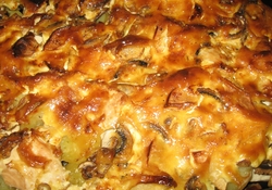 Рецепт: Курица с грибами, запечённая с сыром 