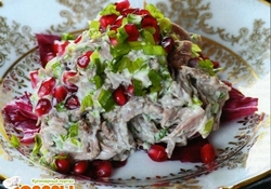 Рецепт: Зеленый салат с говядиной по-дагестански  