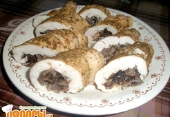 Куриный рулет с опятами в пароварке