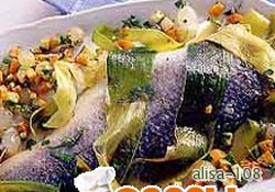 Рецепт: Сибас с луком-пореем