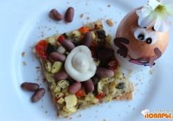 Рецепт: Постная пицца с фасолью и постным майонезным соусом