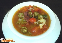 Острый суп из охры с говяжьим беконом