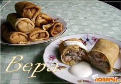 Рецепт: Блинчики с колбасным фаршем